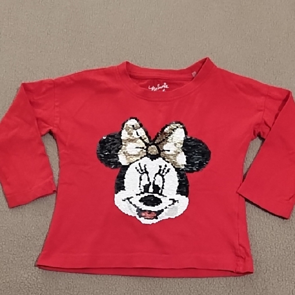 Disney Minnie Mouse Long Sleeve Tee Sequins Red White Black Size Girls 2 Years - Picture 1 of 8